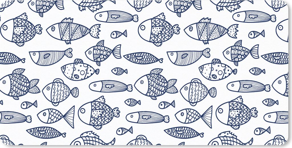 MuchoWow Schreibtischunterlage Fisch - Skandinavien - Muster 80x40 cm - XXL Mauspad - Gaming Mauspad