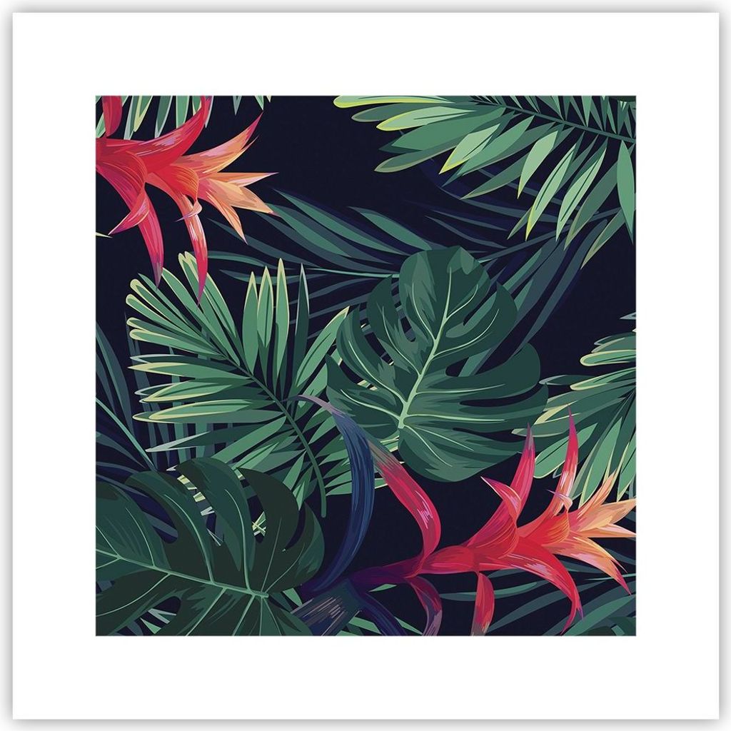 Poster - Poster ohne Rahmen - Exotisch Blumen Blätter - Produktbild 