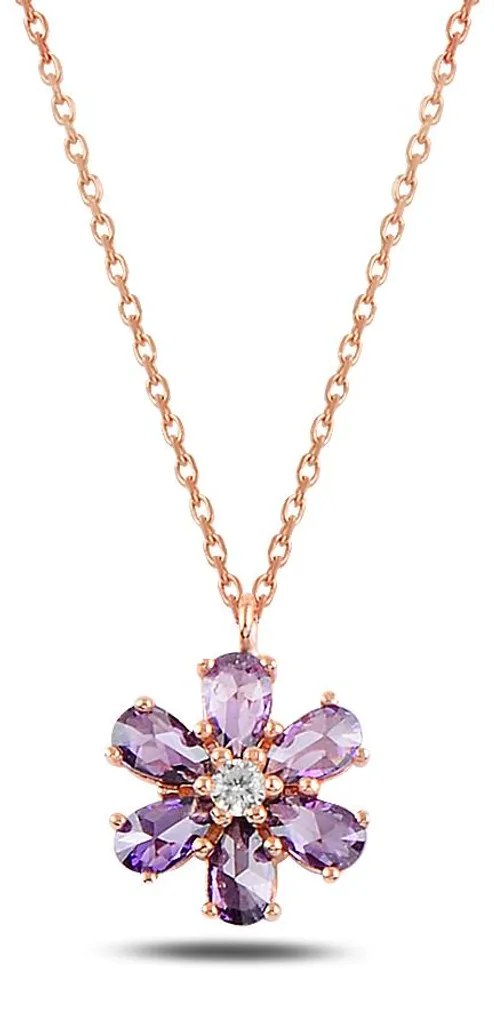 Collier fleur argent 925 anti-allergie : éclat durable et zircons violets