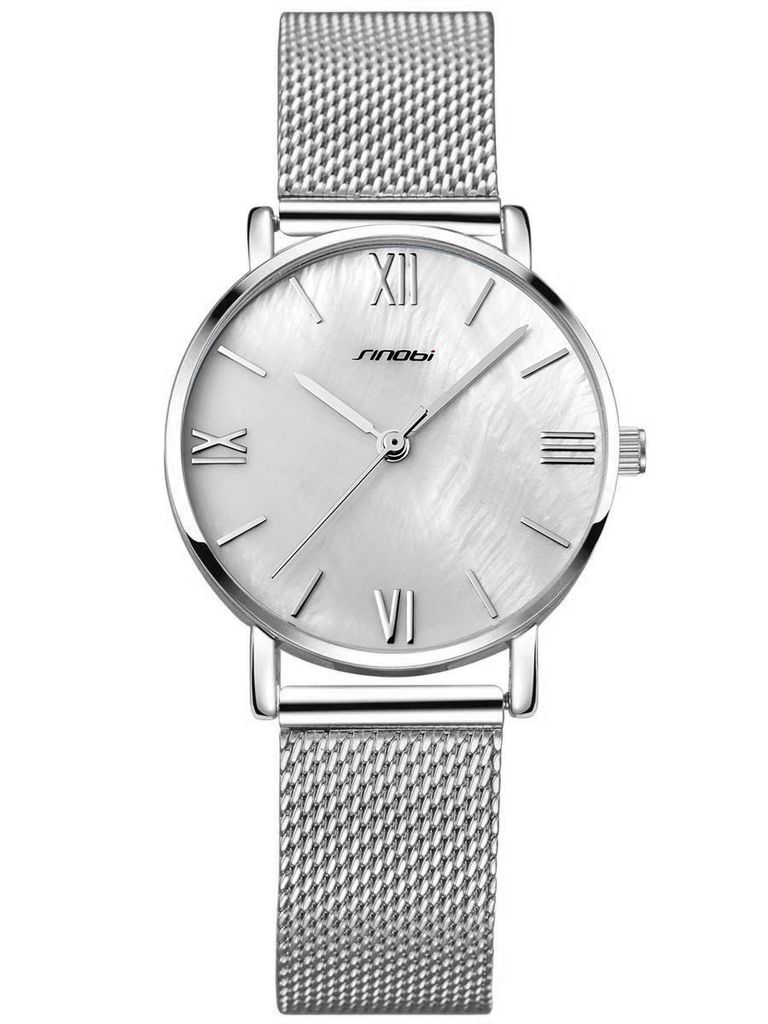 Alienwork Damen-Armbanduhr Quarz silber mit Metall Mesh Produktbild 