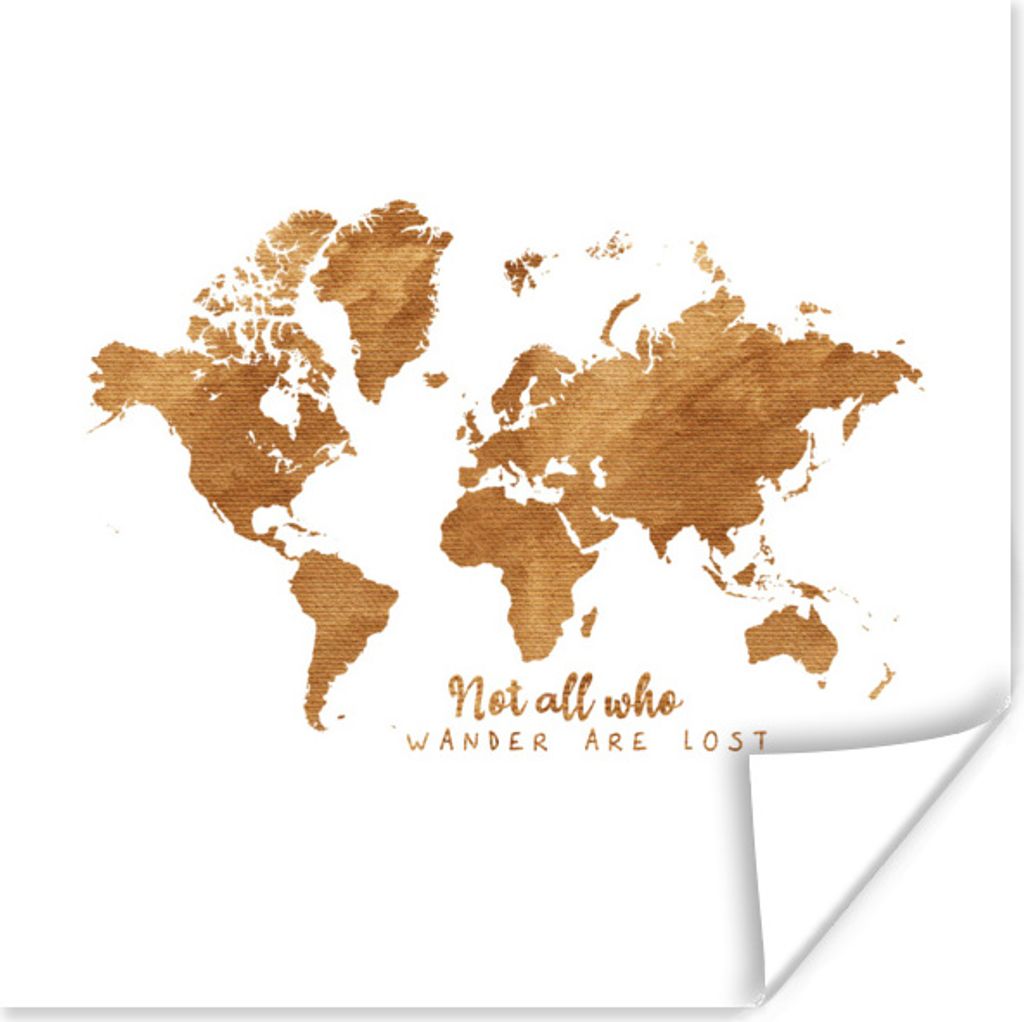 MuchoWow Poster Weltkarte - Bronze - Zitat 75x75 cm - Wand Dekoration