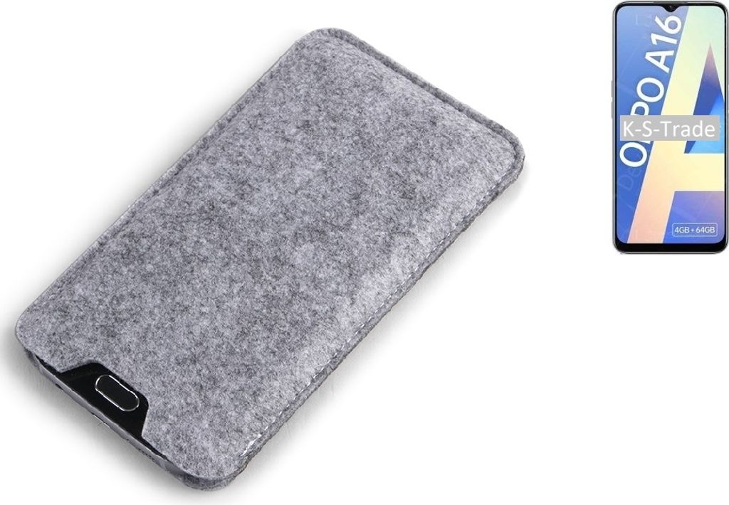 K-S-Trade Filz Handyhülle kompatibel mit Oppo A16 Schutzhülle Filztasche Filz Tasche Case Sleeve Handy Hülle Filzhülle grau