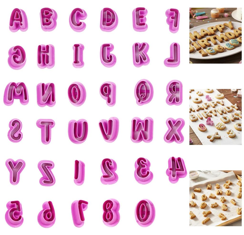 Set mit 35 buchstabenförmigen Ausstechformen, großen Fondantformen, Fondantbuchstabenformen für Partys, Geburtstage und andere Anlässe.