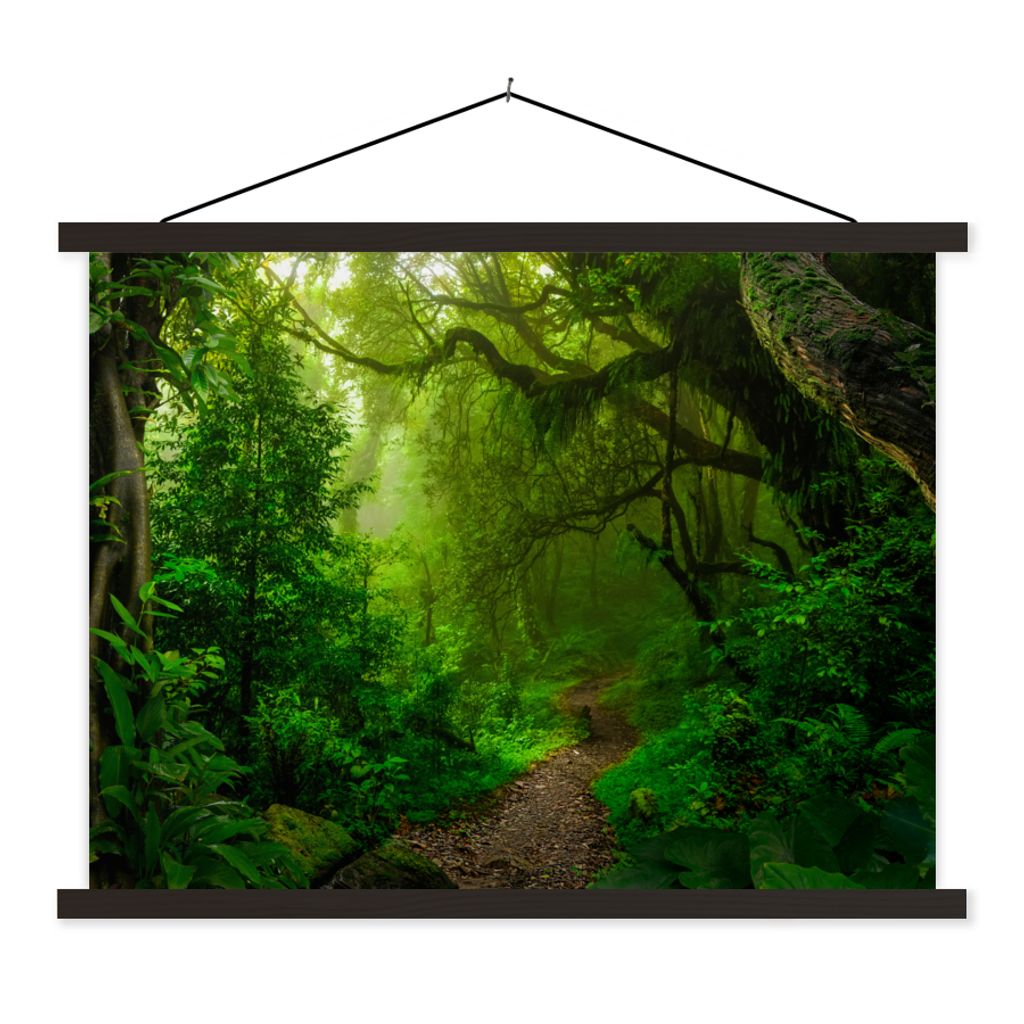 MuchoWow Textilposter Landschaft - Dschungel - Tropisch - Sonne - Grün 150x113 cm mit holzfarbenen Rahmen - Poster