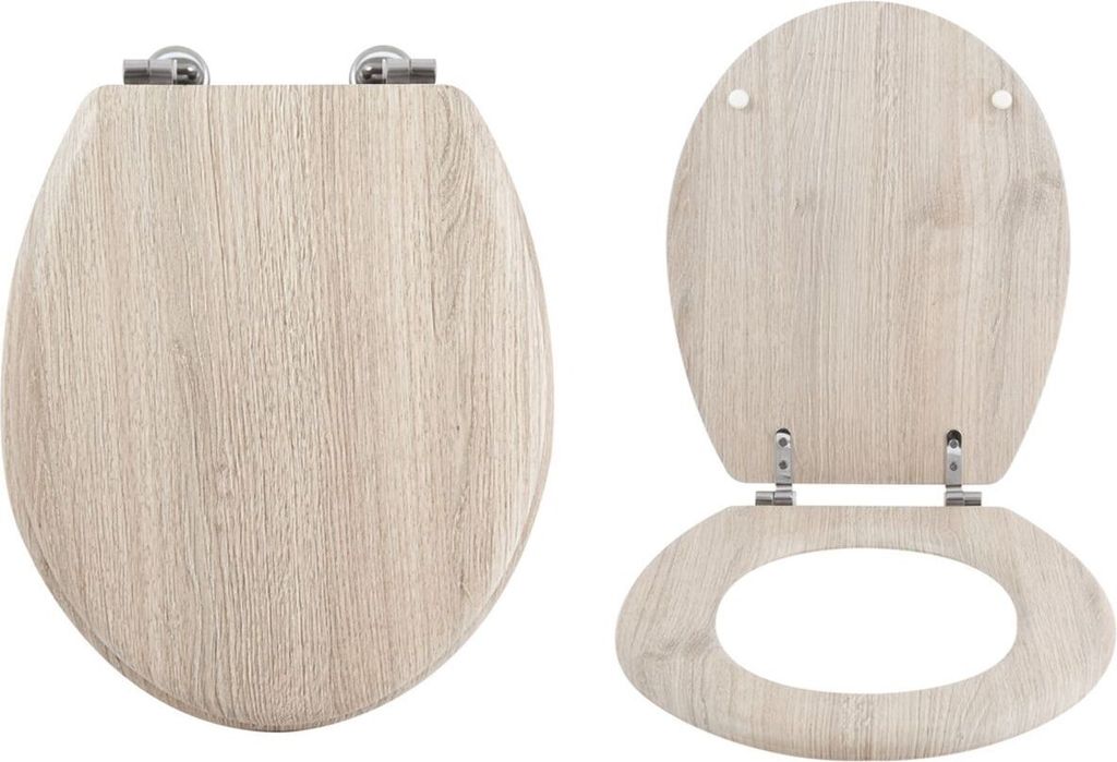 MSV WC Sitz Toilettendeckel MDF Holzkern "Parkett" Scharniere aus Edelstahl - hochwertige und stabile Qualität