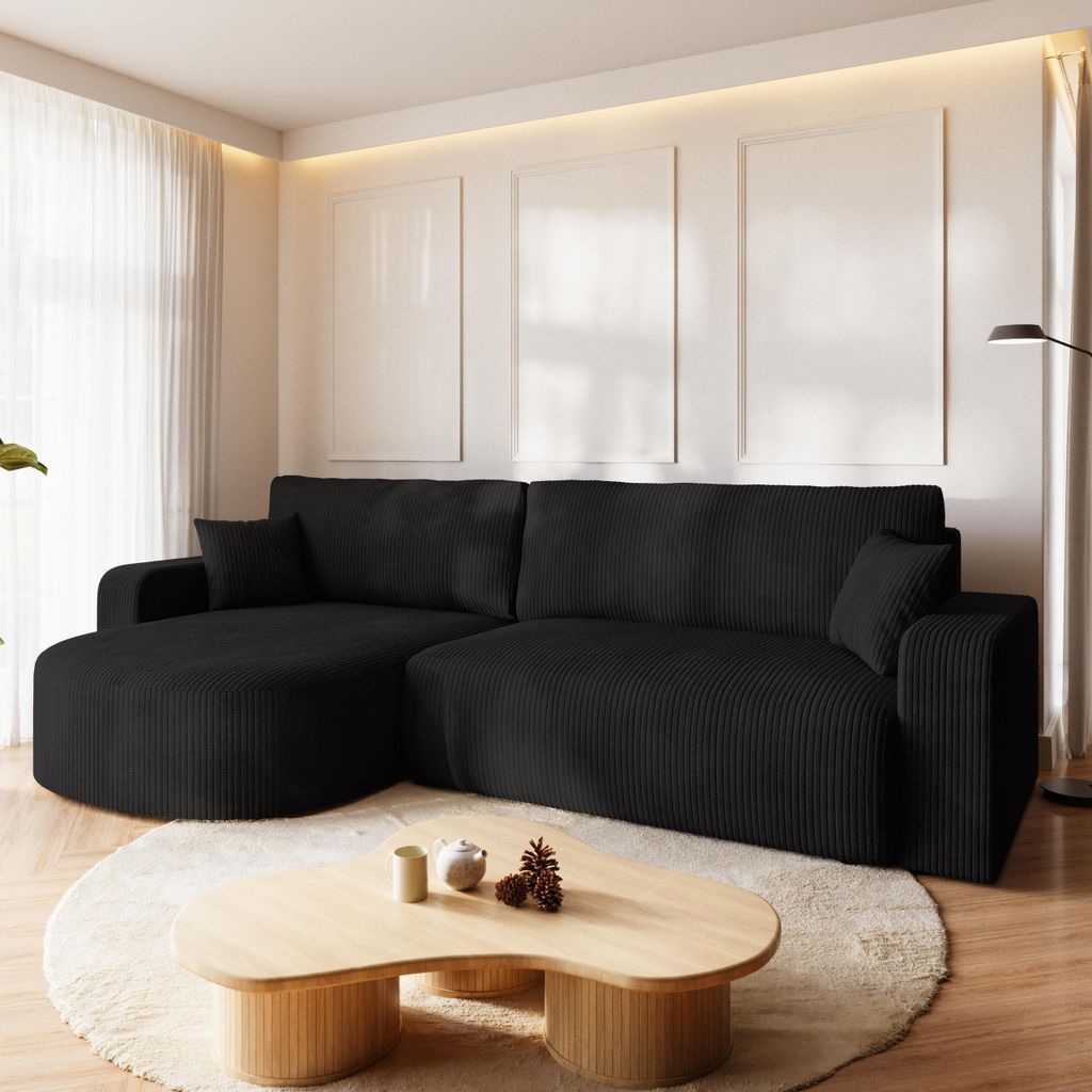 BroMARKT Ecksofa BISK Schlaffunktion Bettkasten L-Form 120x200 cm Schwarz