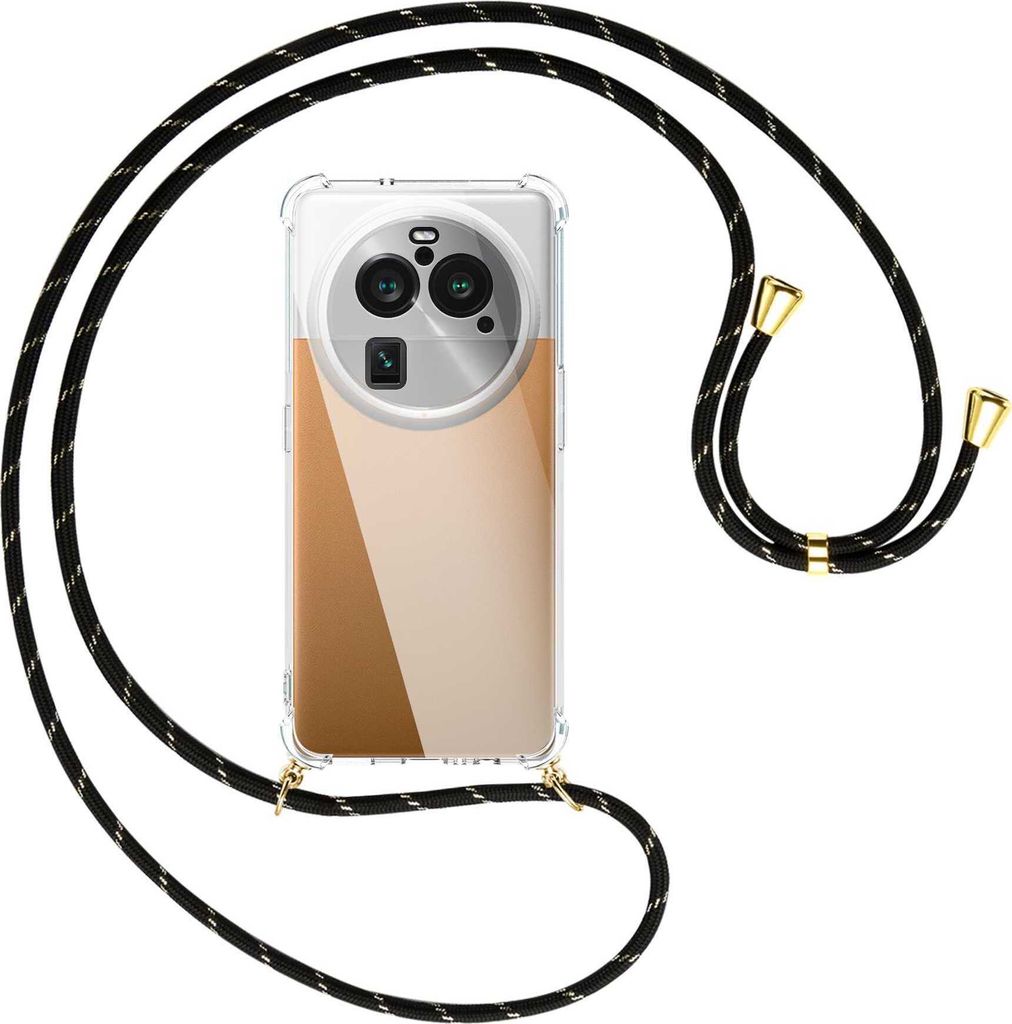 Handykette Backcover-Schutzhülle mit Band (Metall goldfarben) für Oppo Find X6 Pro (PGEM110,PGEM10) - schwarz/gold