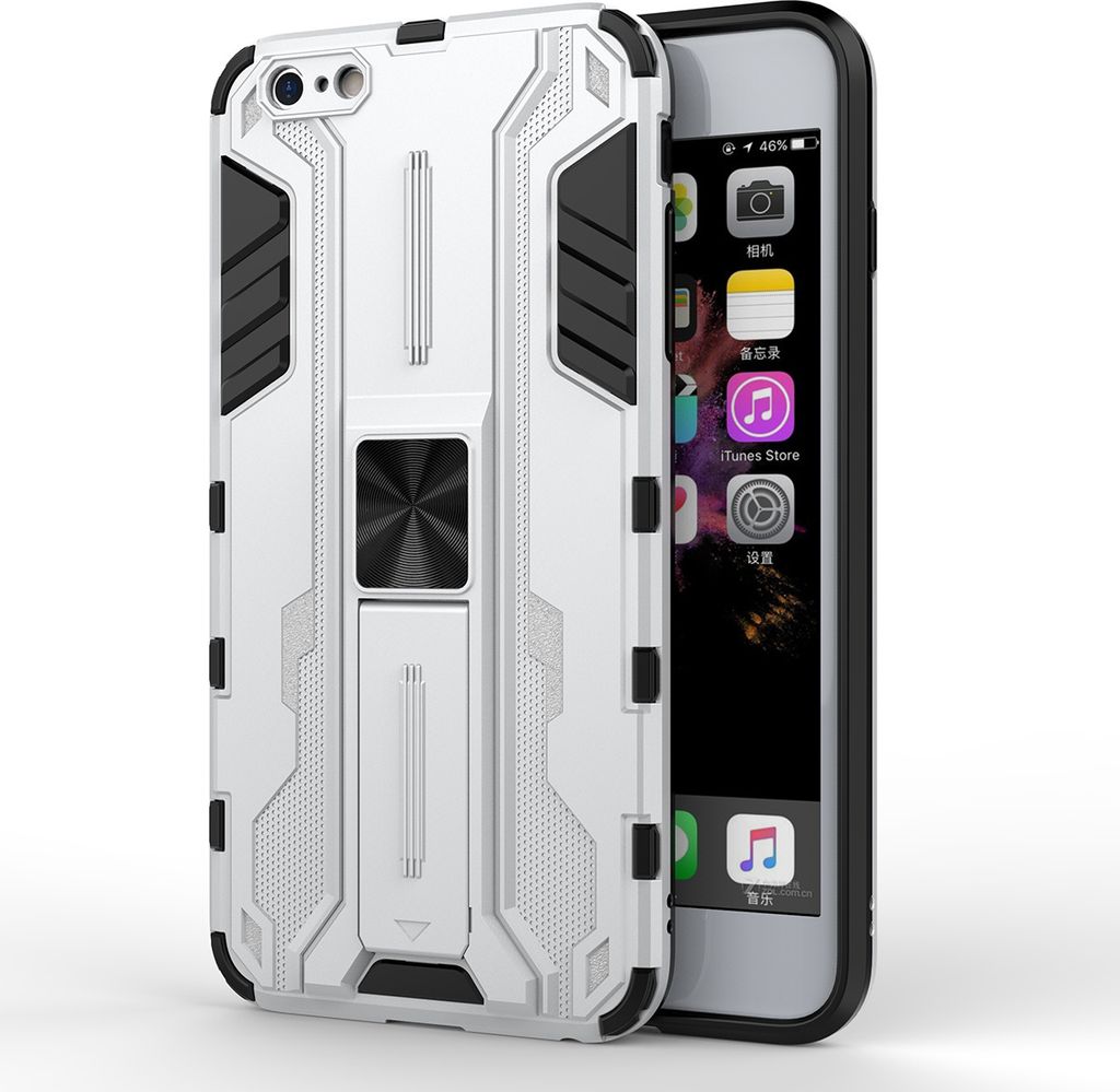iPhone 6s Plus Hülle, Dual Layer PC TPU Bumper Stoßfest Ständer Schutzhülle für iPhone 6 Plus / 6s Plus Silber