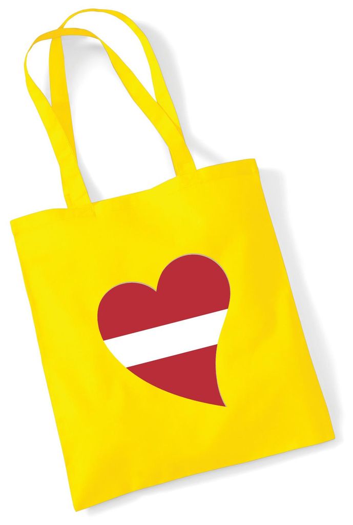 Huuraa Jutebeutel Lettland Flagge Herz 10 Liter Yellow Baumwolle Tasche Geschenkidee