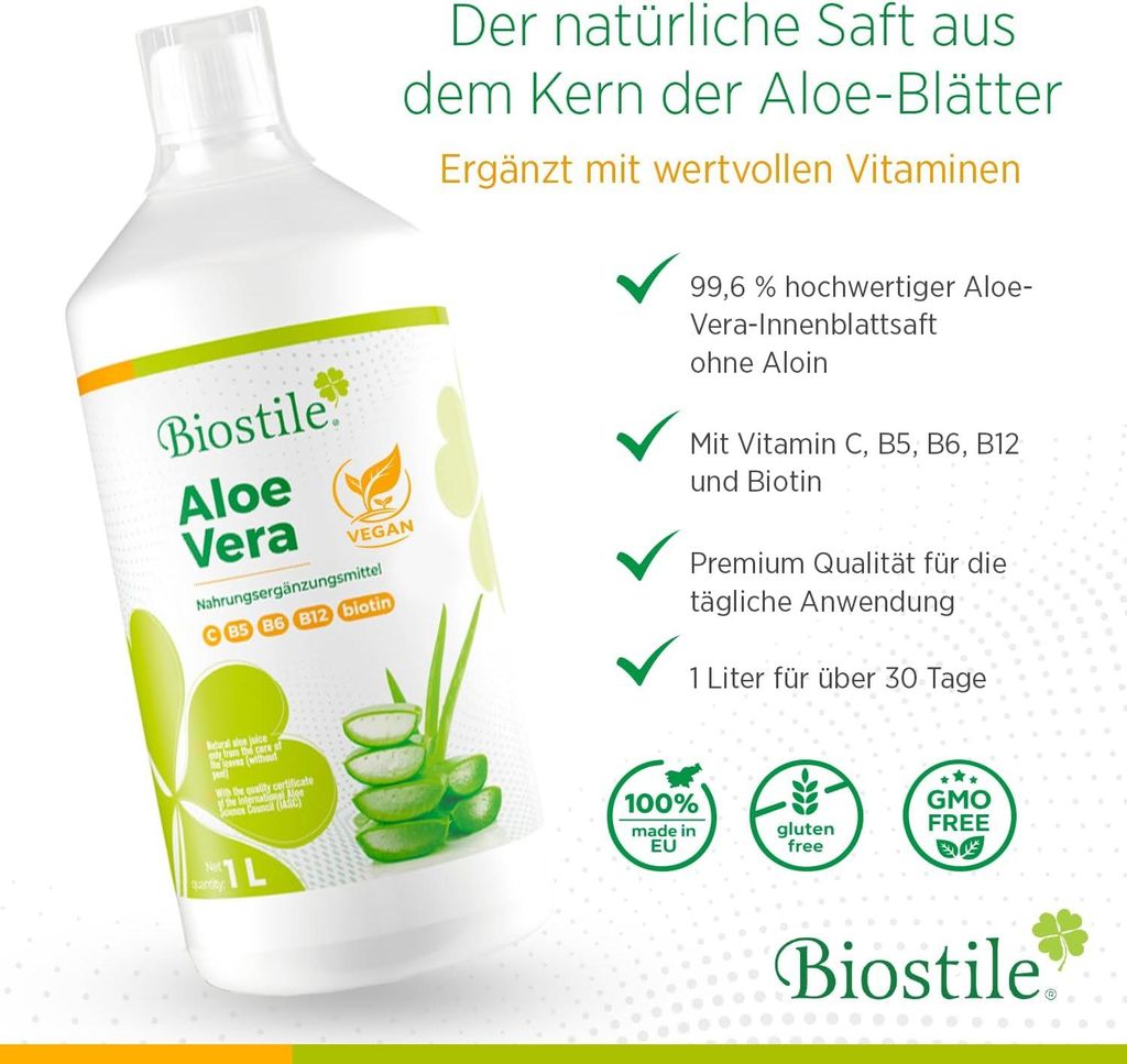Biostile Aloe Vera  Natrliches Aloe Vera Elixier mit