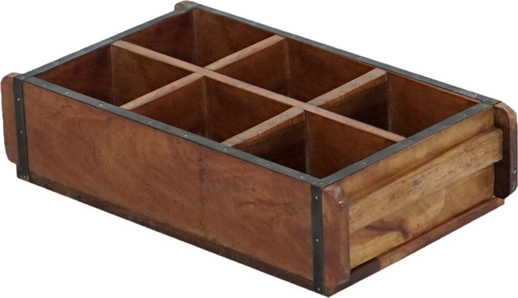 Marrakesch Vintage Deko Aufbewahrungsbox Organizer mit 6 Fächer 42cm | Sortierbox Unikat -3- aus Altholz für Stifte & Schminke auf Schreibtisch &...
