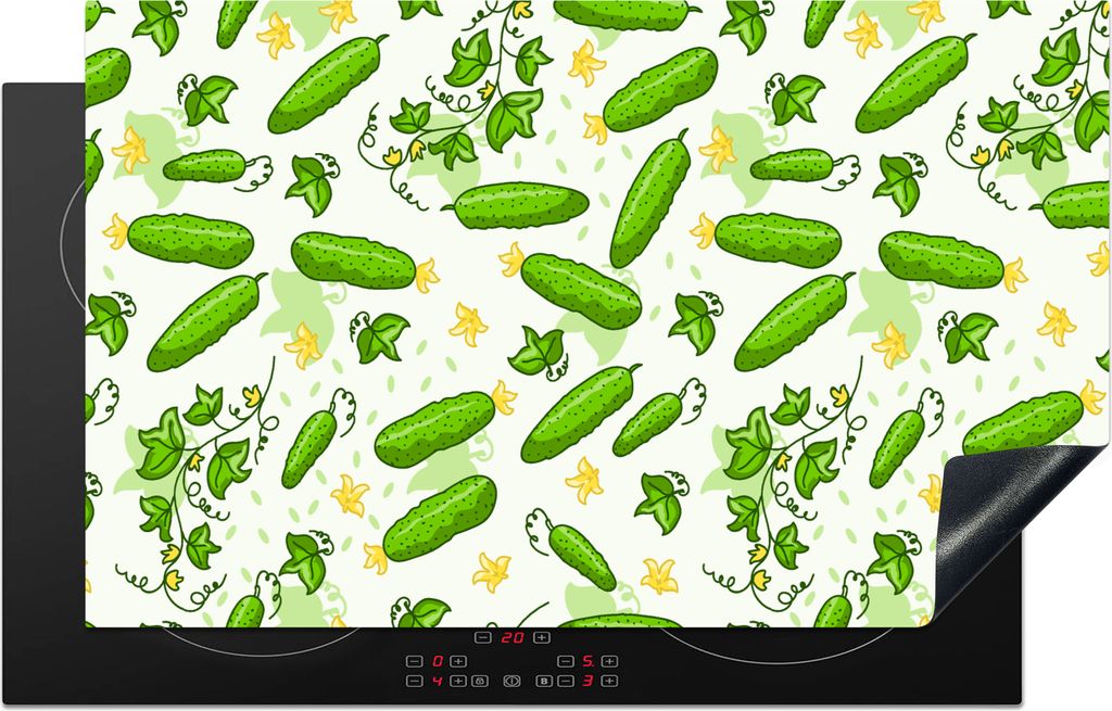 KitchenYeah Herdabdeckplatte Gurke - Gemüse - Muster , 83x51cm, Küche Deko, Glaskeramikfeld Herdabdeckung, Abdeckplatte fùr Kochfeld