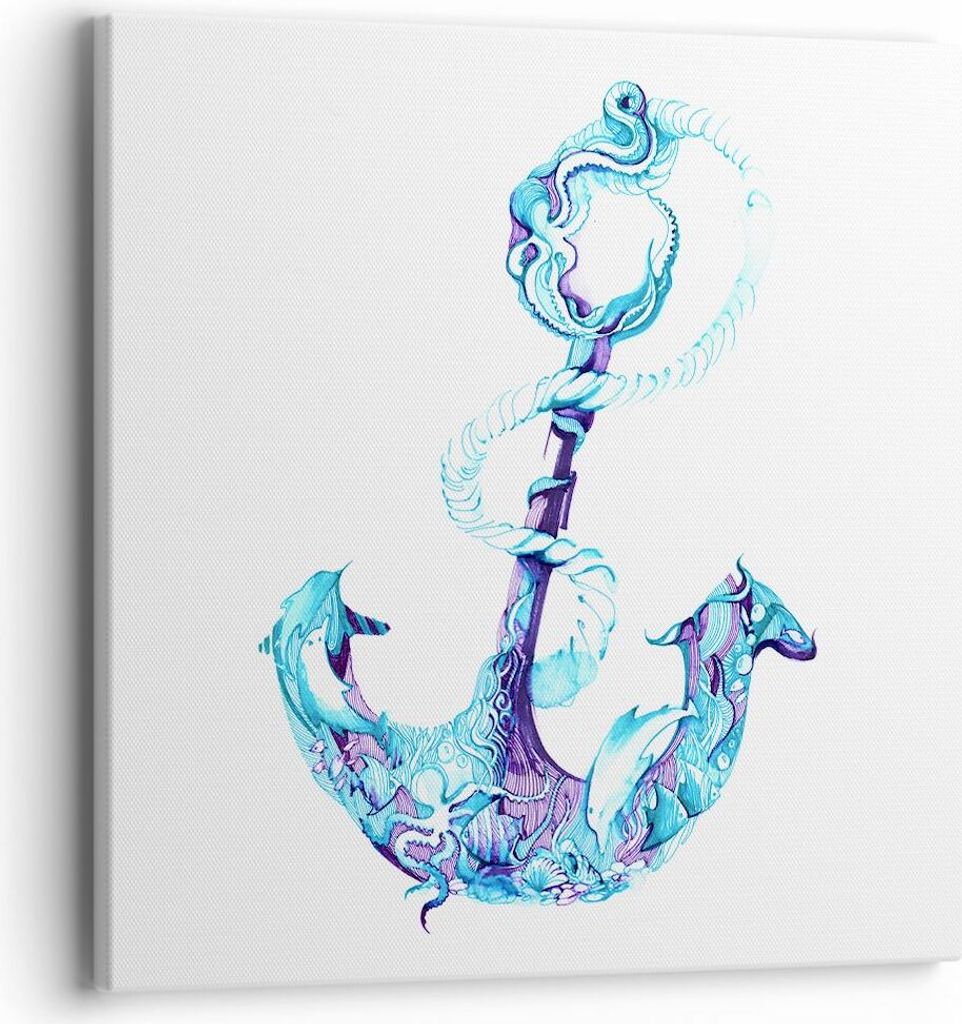 Bild auf Leinwand - Leinwandbild - Korallen Quallen Anker Seil - 40x40cm - Wand Bild - Wanddeko - Leinwanddruck - Bilder - Kunstdruck - Wanddekorat...