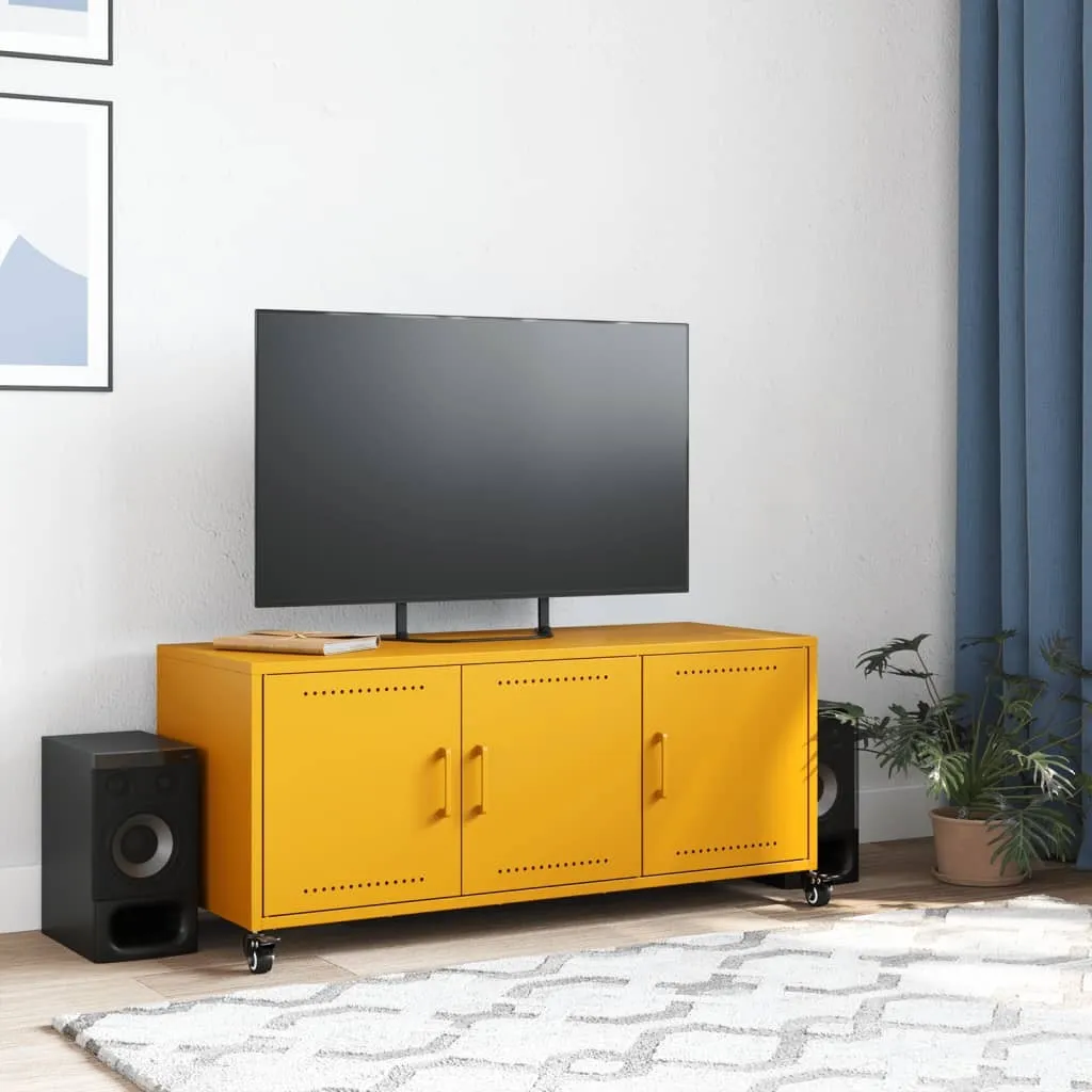 Meuble TV Acier Jaune vidaXL - Solution de Rangement Robuste 100 cm