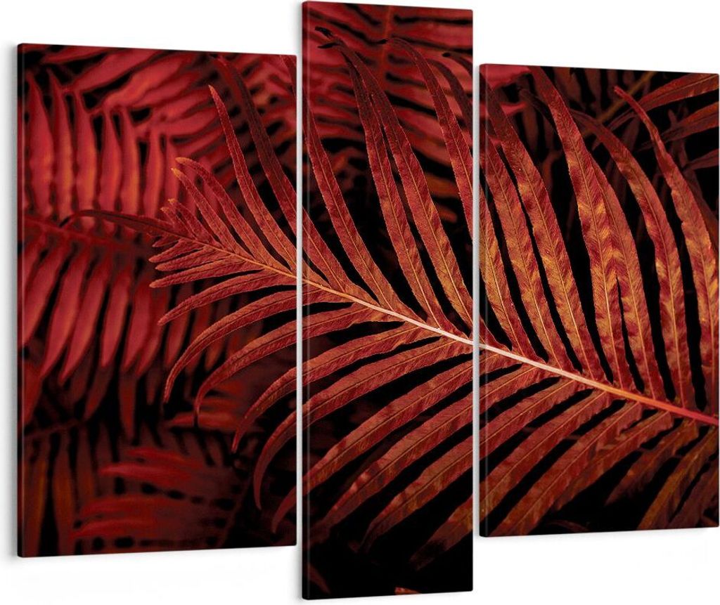 Bild auf Leinwand - Leinwandbild - 3 Teile - Rot Blätter Palmen - 95x80cm - Wand Bild - Wanddeko - Wandbilder - Leinwanddruck - Bilder - Wanddekor...