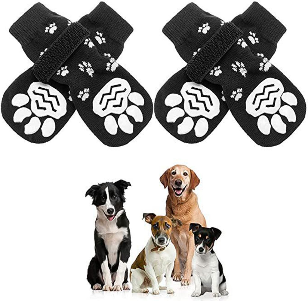 2 Paar rutschfeste Hundesocken für den Innenbereich – weicher, verstellbarer Pfotenschutz für alte Hunde mit Riemen für den Innenbereich auf H...