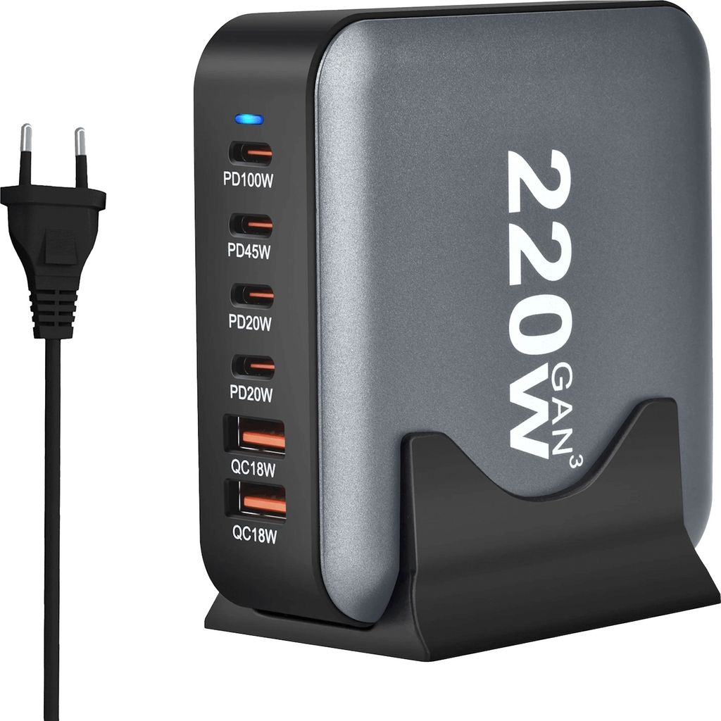 CARICATORE VELOCE GaN 220W PD 4x USB C 2x QC 3.0 PER LAPTOP Immagine del prodotto 