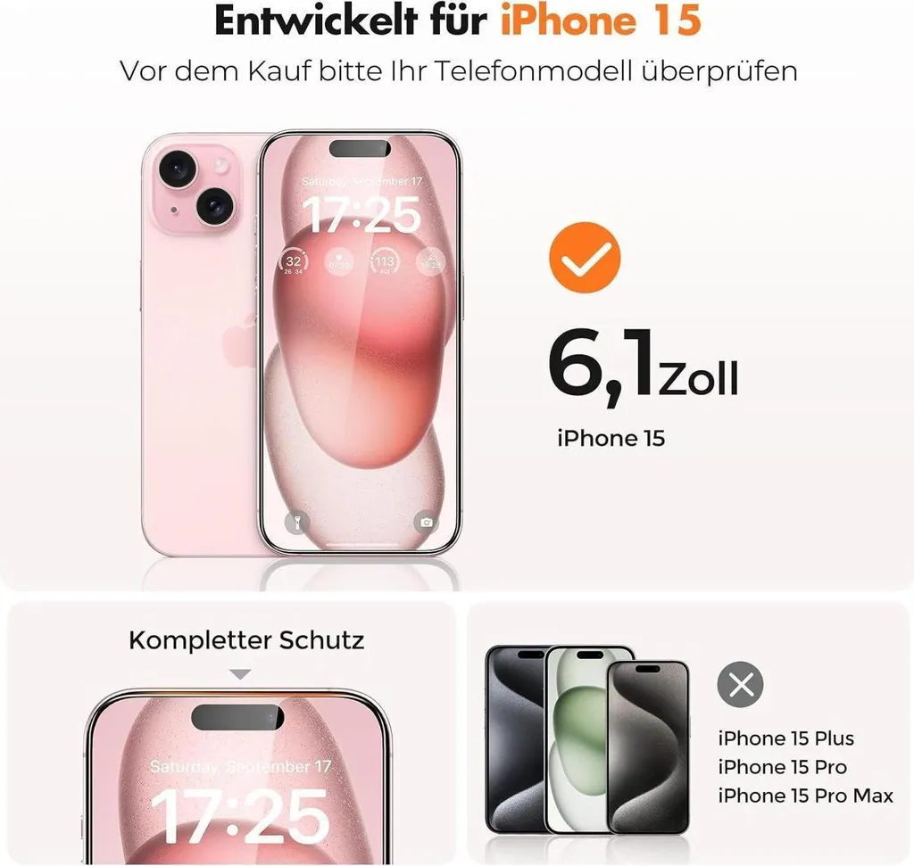 Salvaschermo iPhone 15 Vetro Blindato 9H - Pack 3 Salva Display - 2