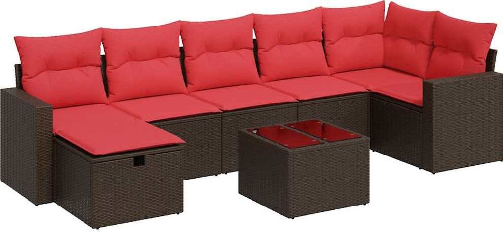 8-tlg. Garten-Sofagarnitur mit Kissen Braun Poly Rattan