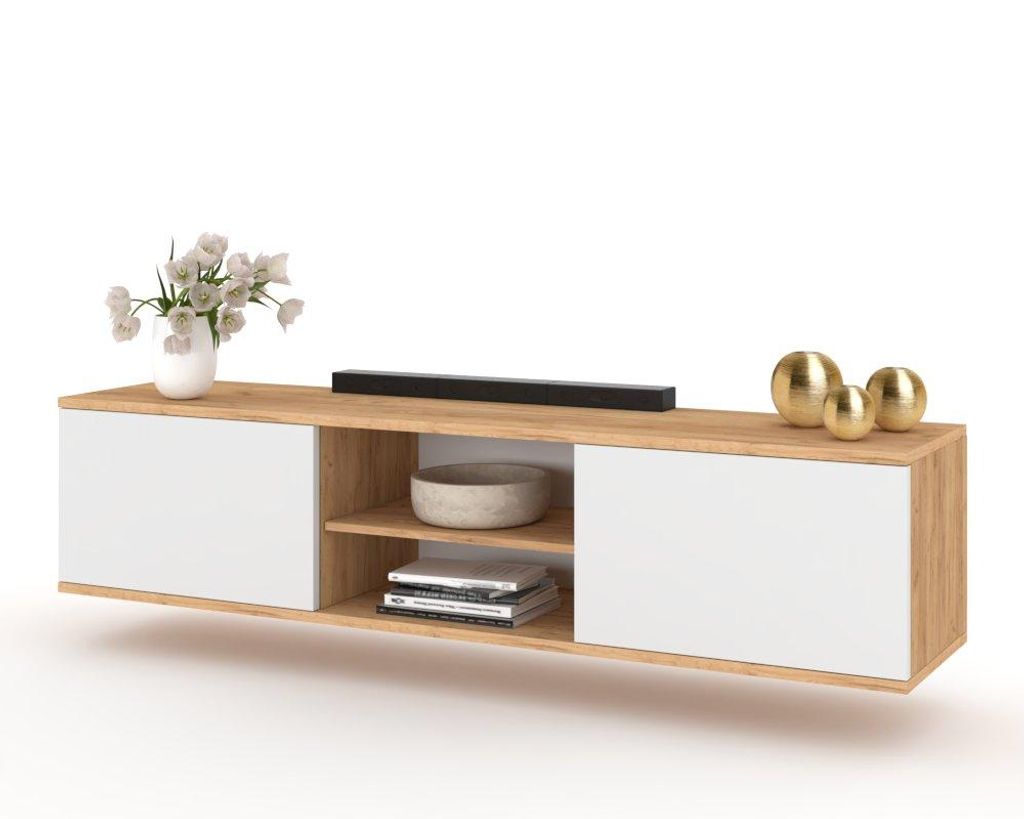 Fernsehschrank TV-Lowboard KING HÄNGEND Craft Eiche/Weiß Produktbild 