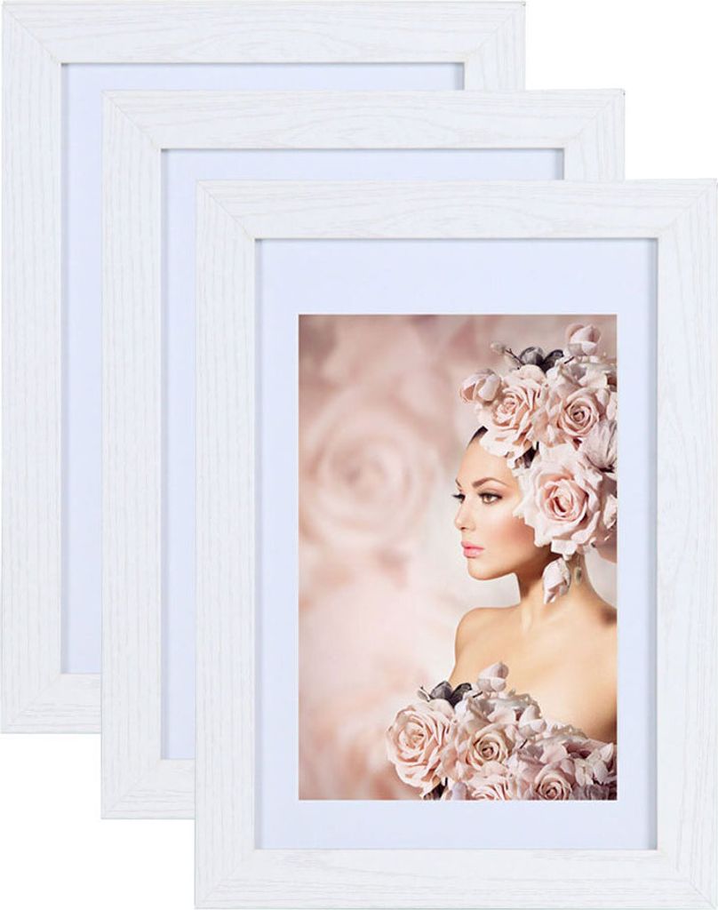 3er Pack Holz Bilderrahmen Foto Plexi Rahmen Acryl Collage Wanddeko Poster S215 - Farbe: Weiß | Format: 40x50