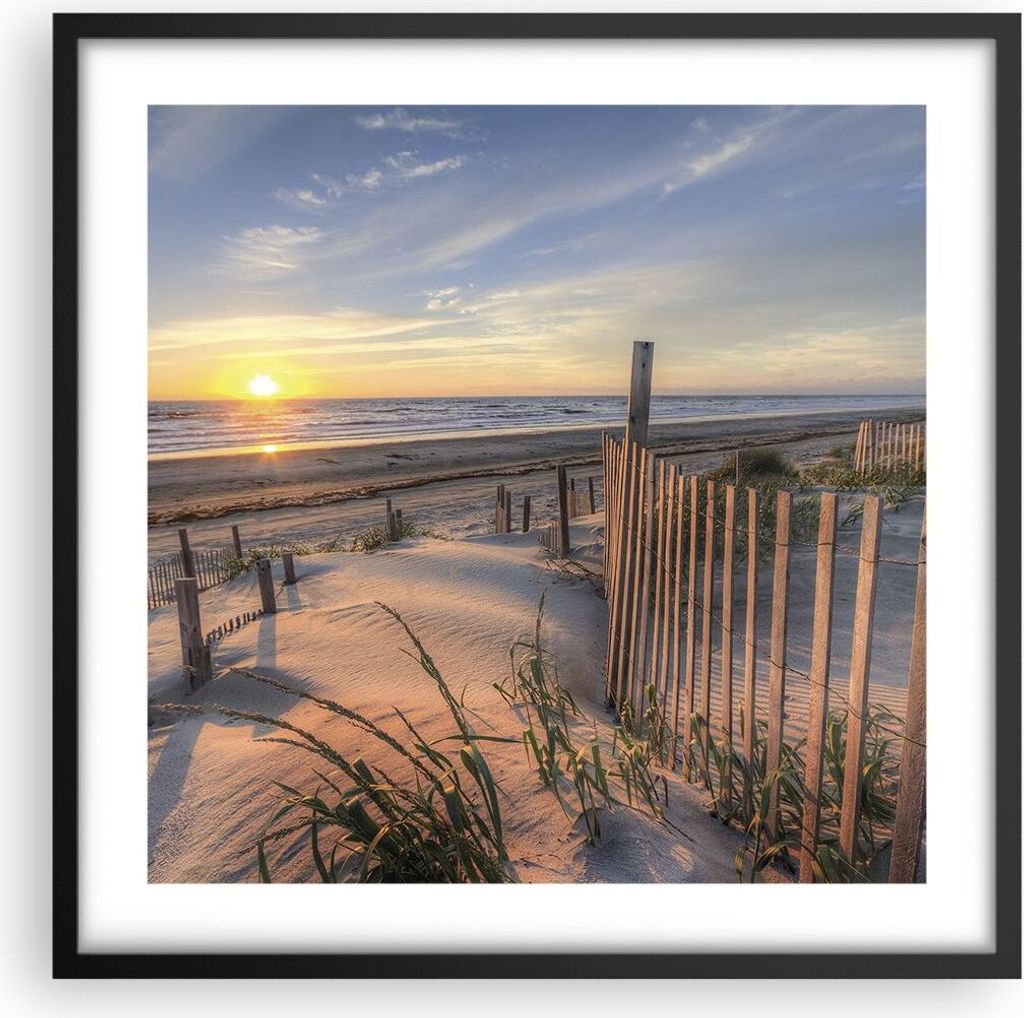 Gerahmtes Poster - Schwarzer Rahmen - Westen Sonne Düne - 50x50 cm - Wand Bild - Wanddeko - Wandbilder - Kunstposter - Wandposter - Bilderrahmen -...