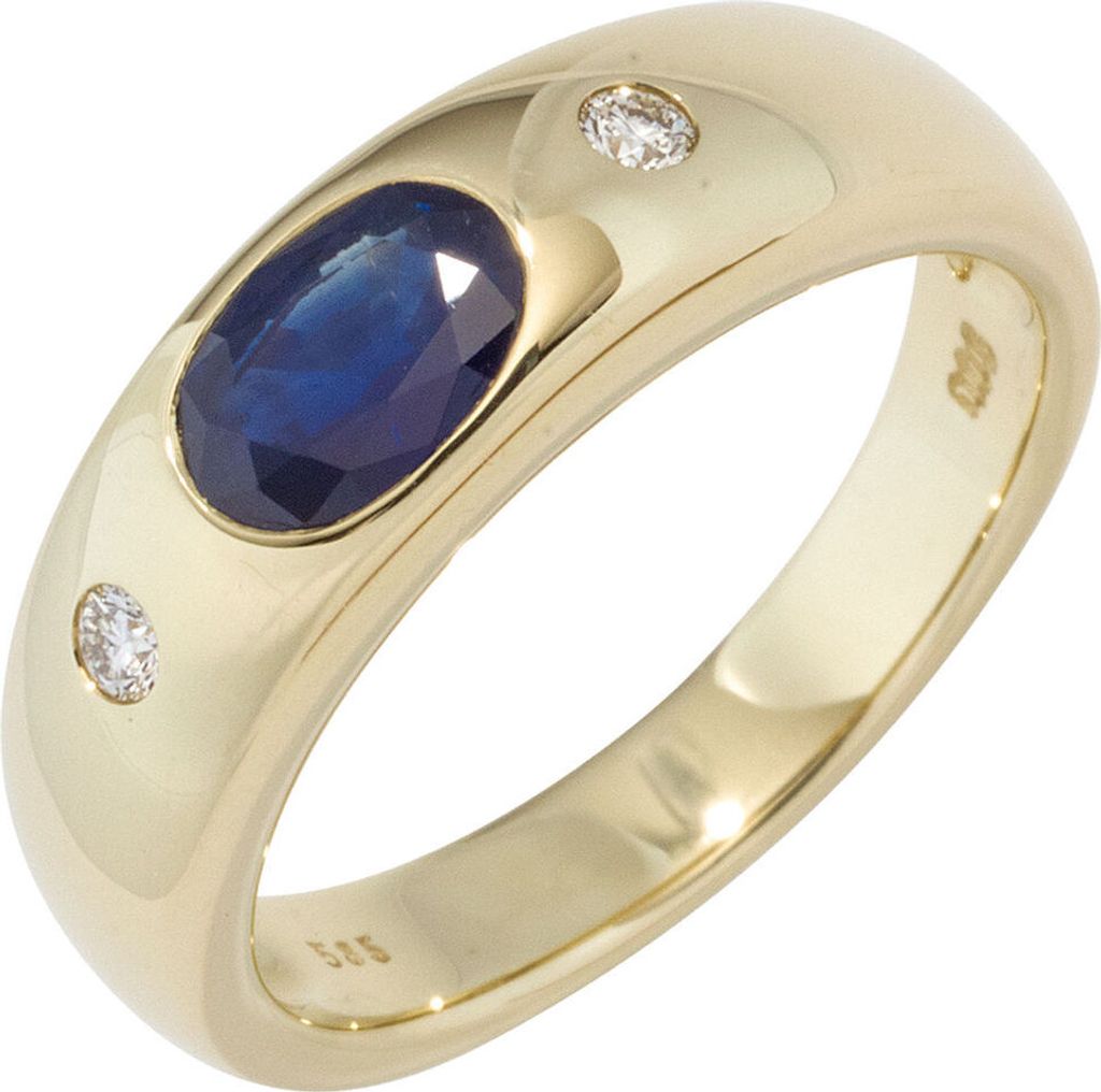 Ring Damenring Safir Saphir blau & 2 Diamanten Brillanten 585 Gelbgold Innenumfang 58mm Ø18.5mm