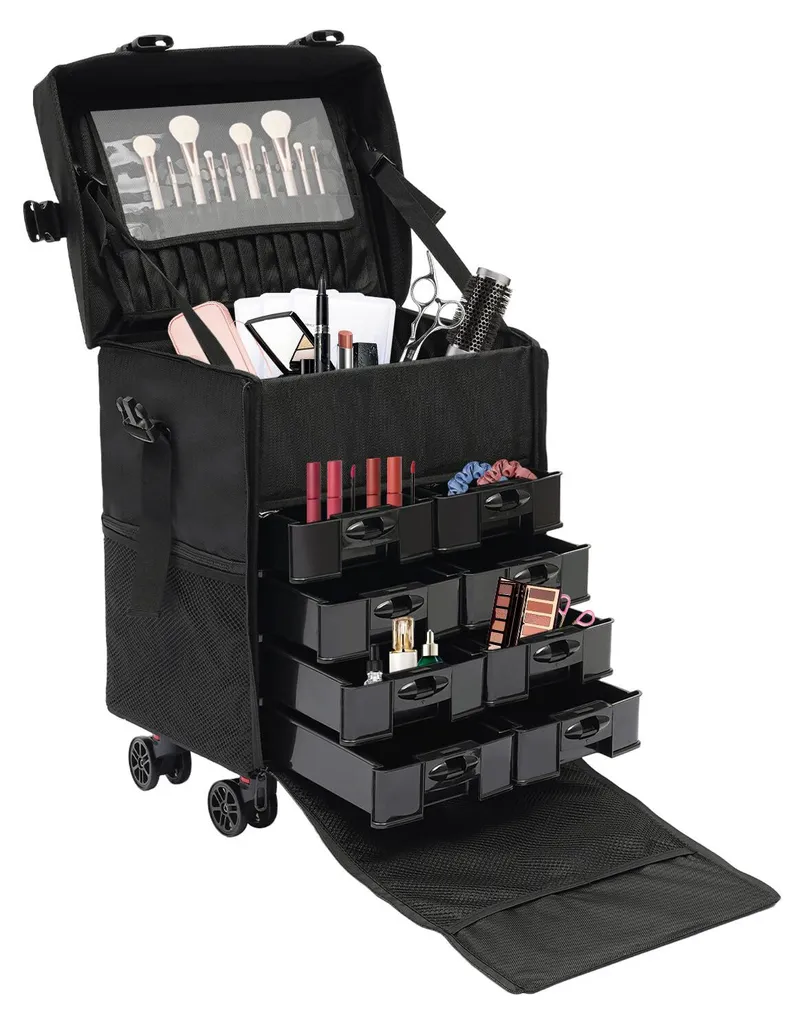 Trousse de maquillage grand format et chariot de rangement rigide
