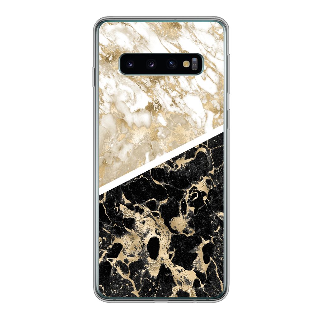 MuchoWow Handyhülle Schutzhülle Hülle für Samsung Galaxy S10 Marmor - Schwarz und Gold - Schick Silikon Softcase Handy Hülle - Handytasche