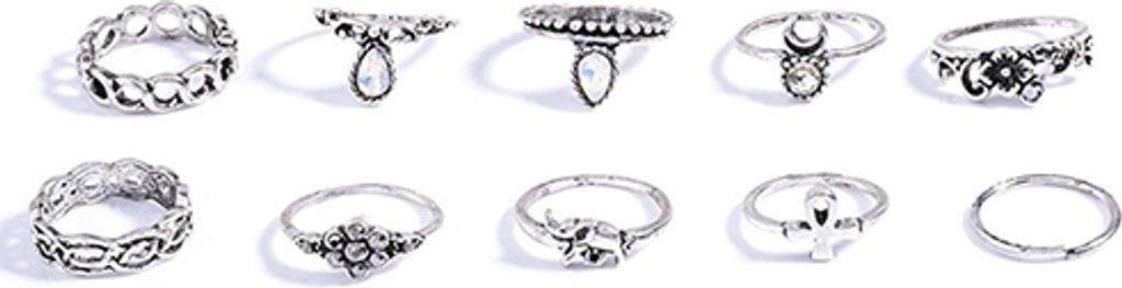 10 Teile/satz Retro Boho Elefant Blume Mond Über Knuckle Midi Finger Ring Schmuck-Silber