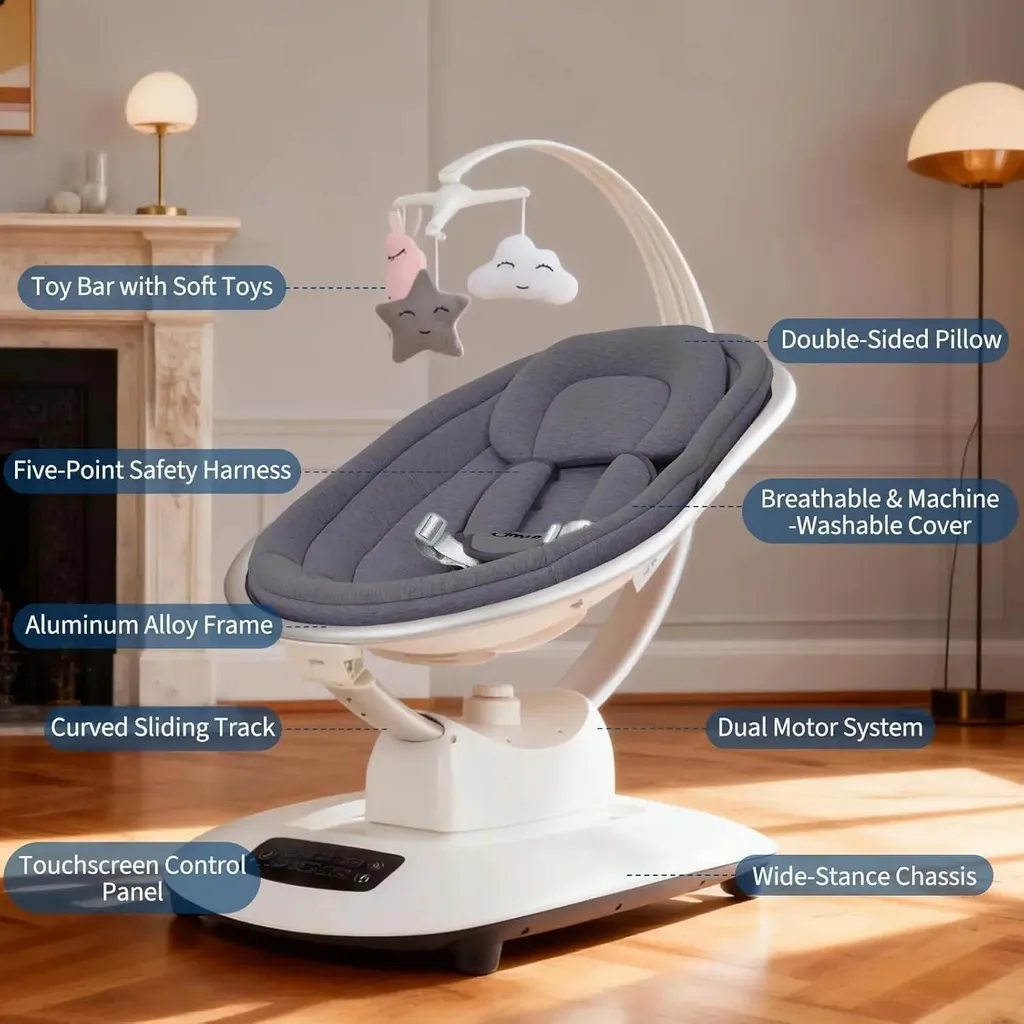 Transat électrique bébé gris foncé - Balançoire 5D avec télécommande - 3
