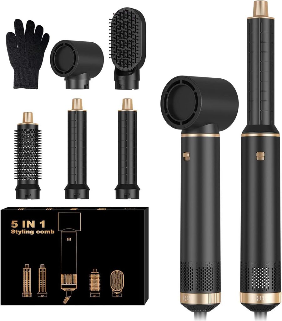 5 in 1 Hairstyler,1000W, 60000RPM,Lockenstab mit Luft Links/Rechts Air Curler, Negative Ionen Pflege,Sie dem Haar Volumen, Locken und Föhnen Sie Haar