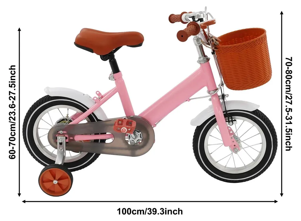 Vélo rose 2-4 ans avec selle réglable, panier et roues stabilisatrices