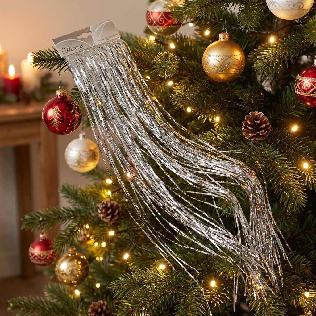 Lametta Vinyl Girlande Christbaum Deko Silber