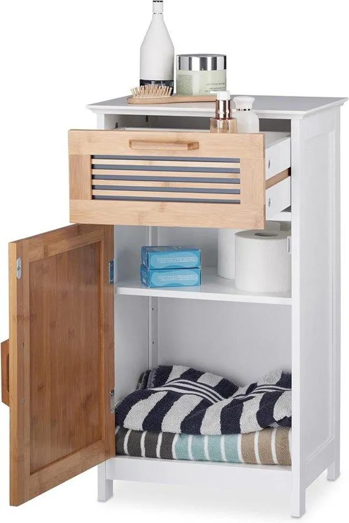 Rangement salle de bain étroit pour serviettes, vitrine blanche 1 porte
