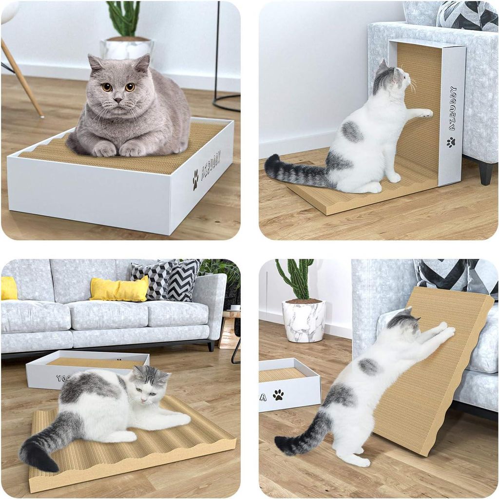 3 STKS Katzen Kratzpads Lounge Bett - Wendbares Karton mit Organischem Katzenminze - Home Clean Design mit Kratzbox