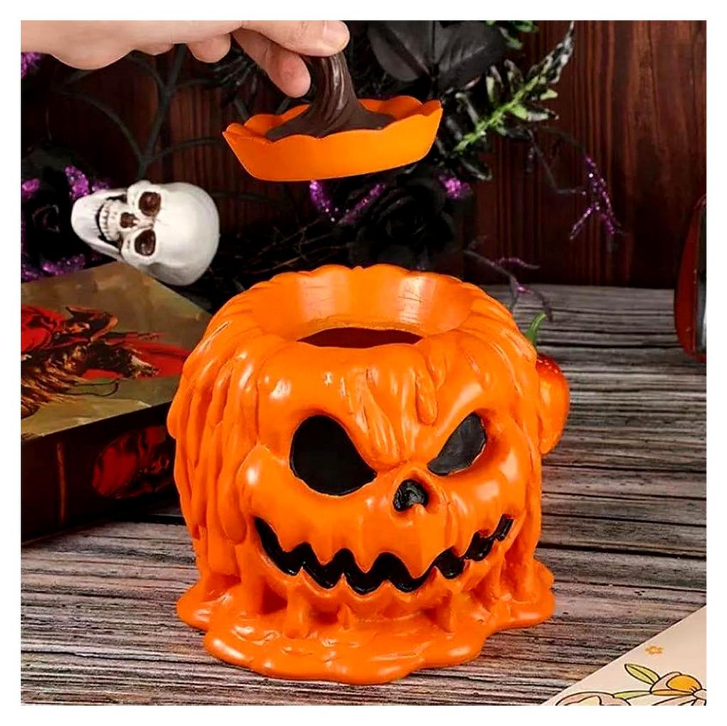 Kürbis Süßigkeitenbehälter, Halloween Süßigkeiten Aufbewahrungsglas mit Deckel aus Kunstharz - Dekoratives Gefäß für Herbstliche Tischdeko...