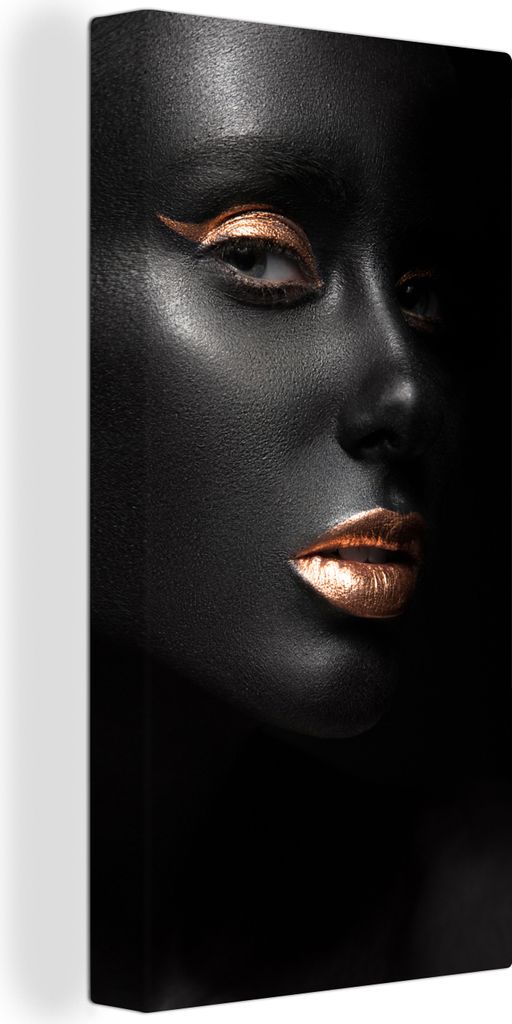 MuchoWow - Leinwandbilder - Schwarz - Gold - Frau, Wandbild, Wanddeko Bilder Wohnzimmer, 20x40 cm