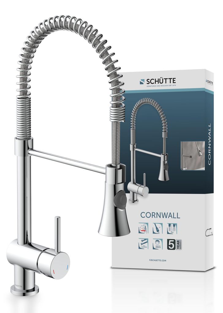 SCHÜTTE Küchenarmatur CORNWALL, Wasserhahn Küche ausziehbar, 360° schwenkbare Mischbatterie Küche, Chrom