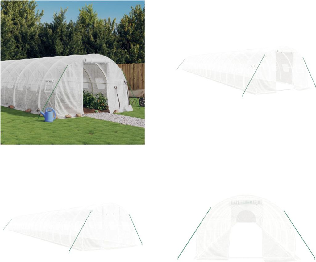 vidaXL Gewächshaus mit Stahlrahmen Weiß 60 m² 20x3x2 m - Gewächshaus - Gewächshäuser - Polytunnel - Begehbares Gewächshaus
