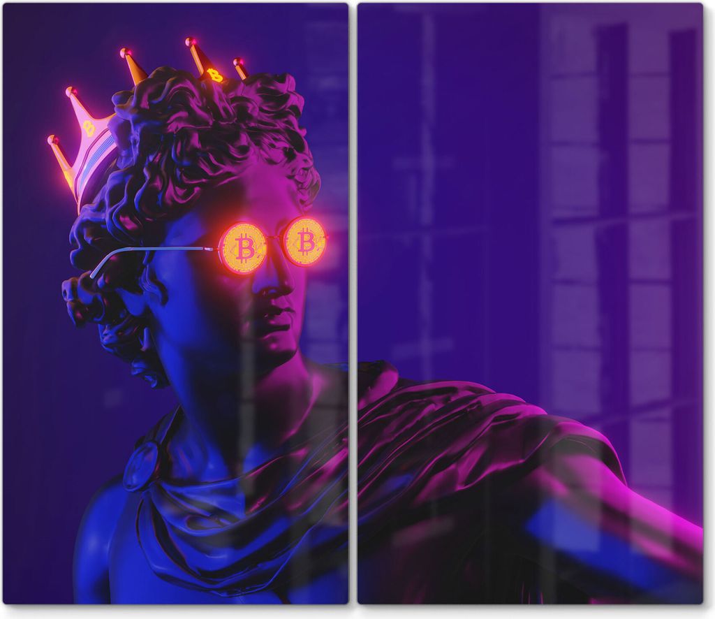 DEQORI Herdabdeckplatte Glas 2-tlg 'Apollo als Bitcoin-König' Herd Abdeckung Küche