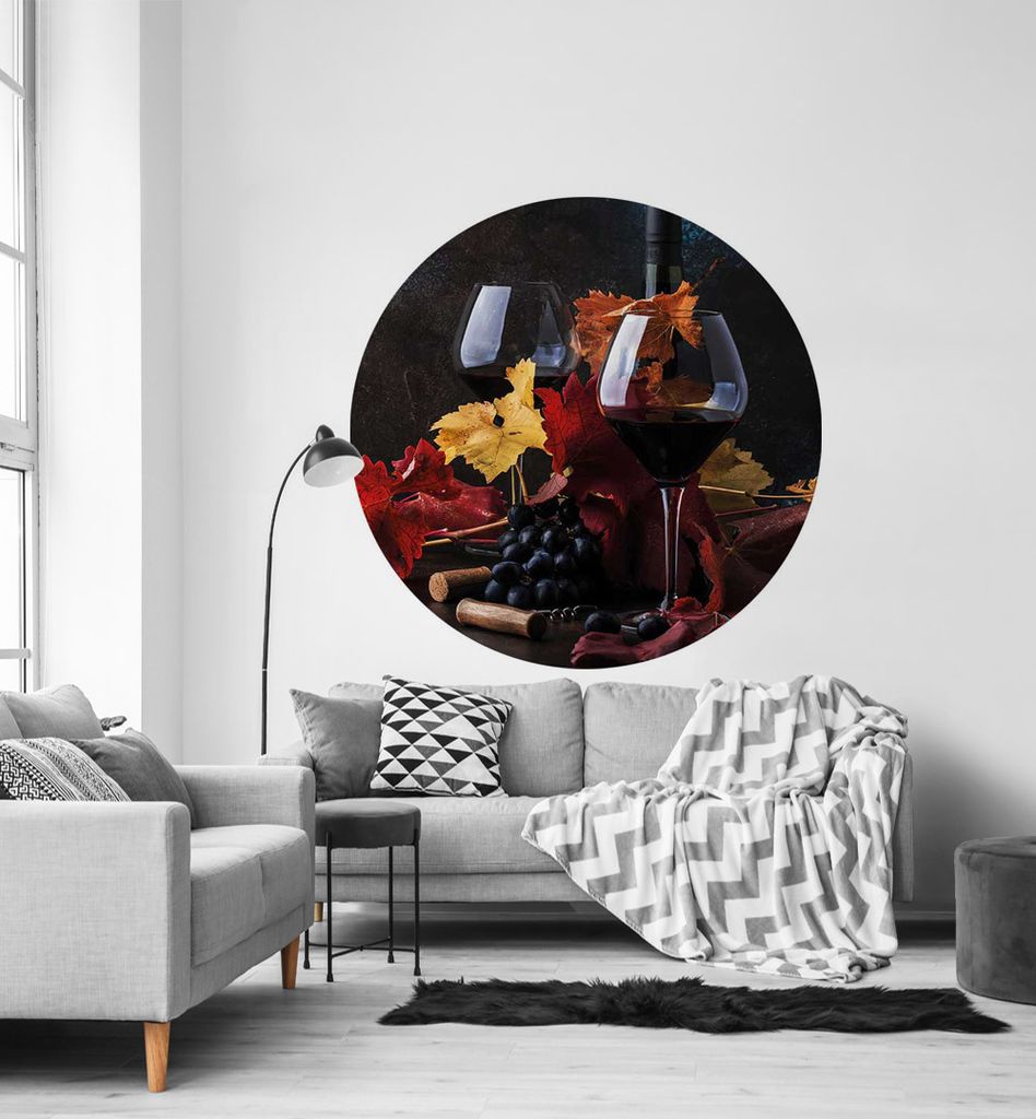 Fototapete Glas mit Rotwein rund, Material:Premium Vlies 150g/qm, Größe Tapete:130cm rund