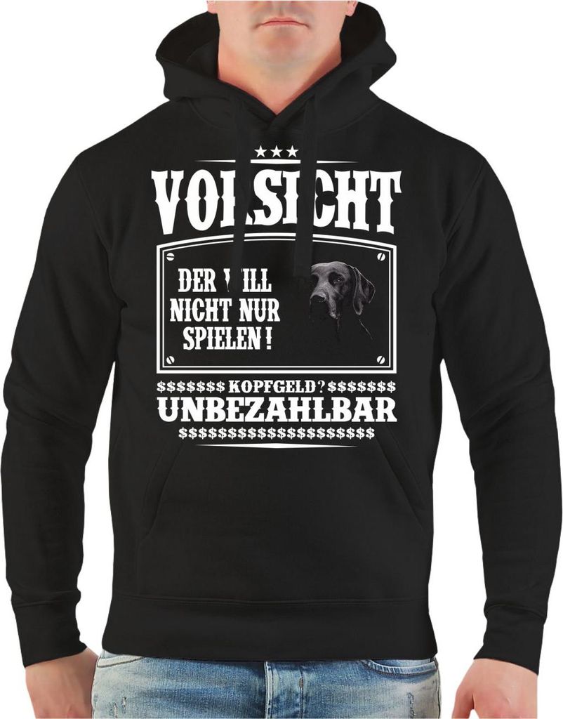 Herren Kapuzenpullover Labrador VORSICHT der will nicht nur spielen