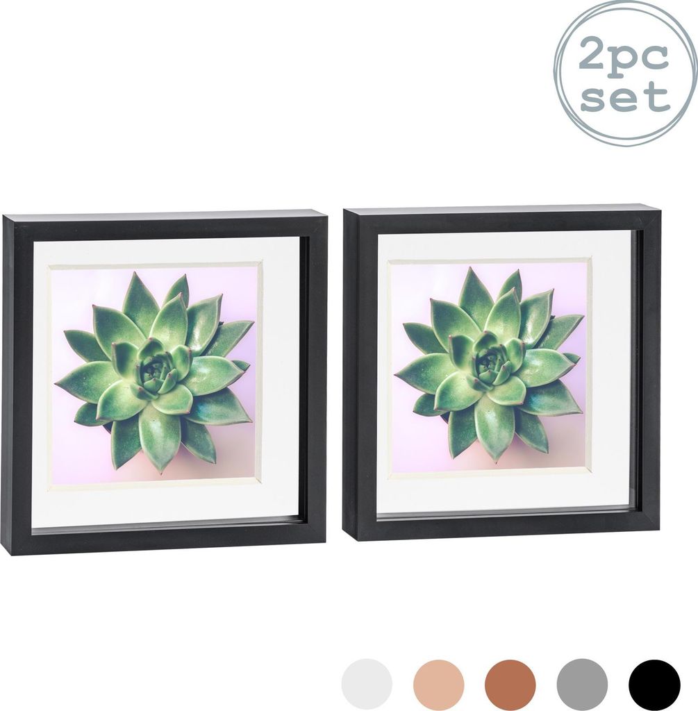 Nicola Spring 2 Stück 10 x 10 3D-Schatten-Kasten-Foto-Rahmen-Set - Craft Anzeigen Bilderrahmen mit 8 x 8 Mount - Glas Aperture - Schwarz