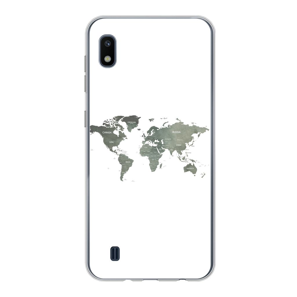 MuchoWow Handyhülle Schutzhülle Hülle für Samsung Galaxy A10 Weltkarte - Grün - Weiß Silikon Softcase Handy Hülle - Schutzhülle