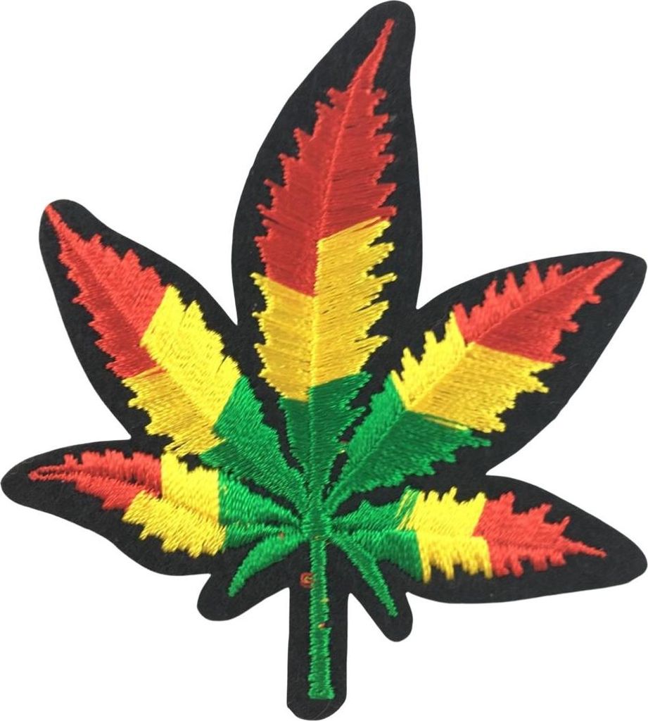 Unkraut-Hanf-Cannabis-Blatt mit Rasta-Farben zum Aufbügeln
