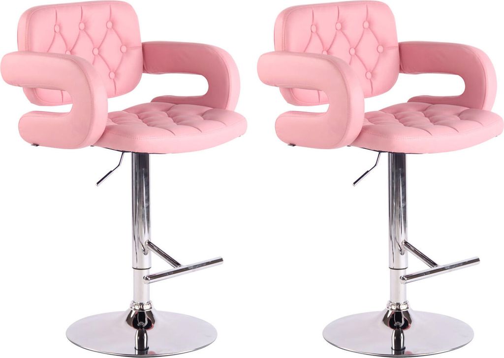 TPFLiving 2er Set Barhocker Dubai Gestell Metall in Chromoptik Kunstleder Pink