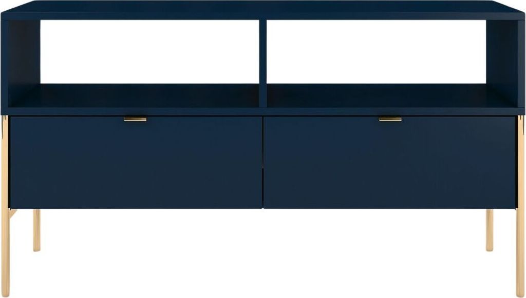 Polka Eleganter Still Tv-Kommode Auf Goldenen Beinen / 2 Schubladen / 120 Cm / Marineblau