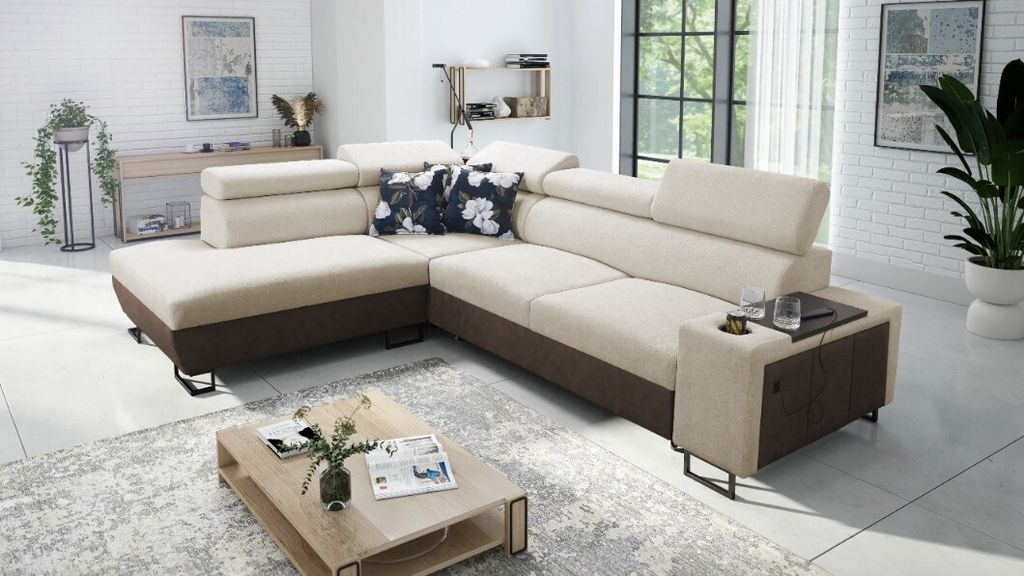 Kaiser Möbel Modernes Luxus-Ecksofa mit Schlaffunktion MELODY VII Tauro/Freya Braun/Beige Links