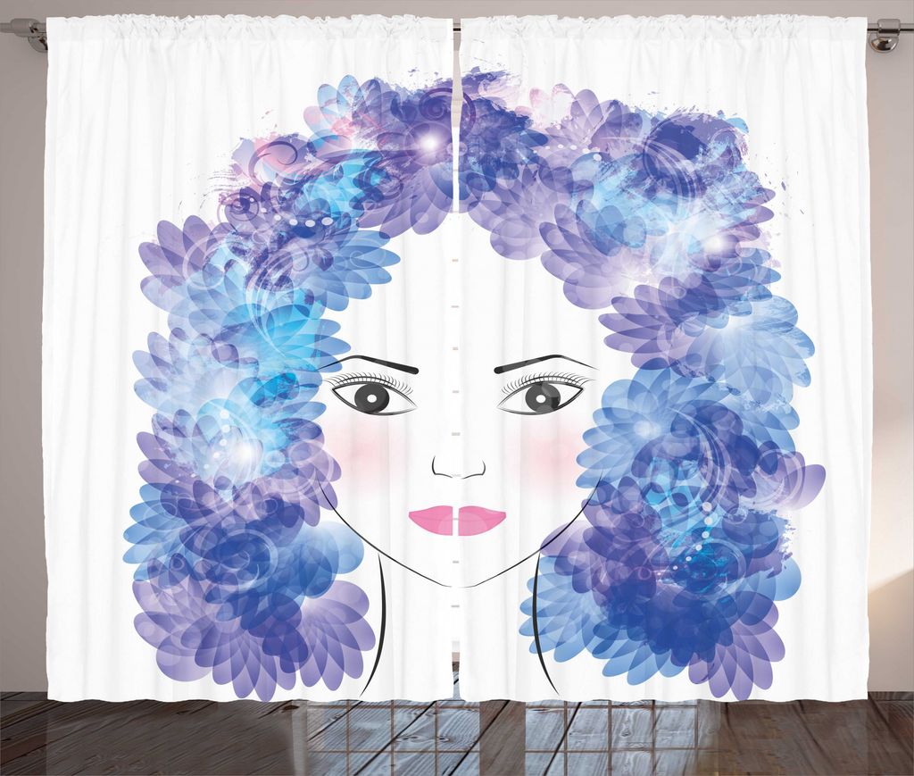 ABAKUHAUS abstrakte Frauen Rustikaler Gardine, Surreal Blumenmädchen, Wohnzimmer Universalband Gardinen mit Schlaufen und Haken, 280 x 225 cm, Wei...